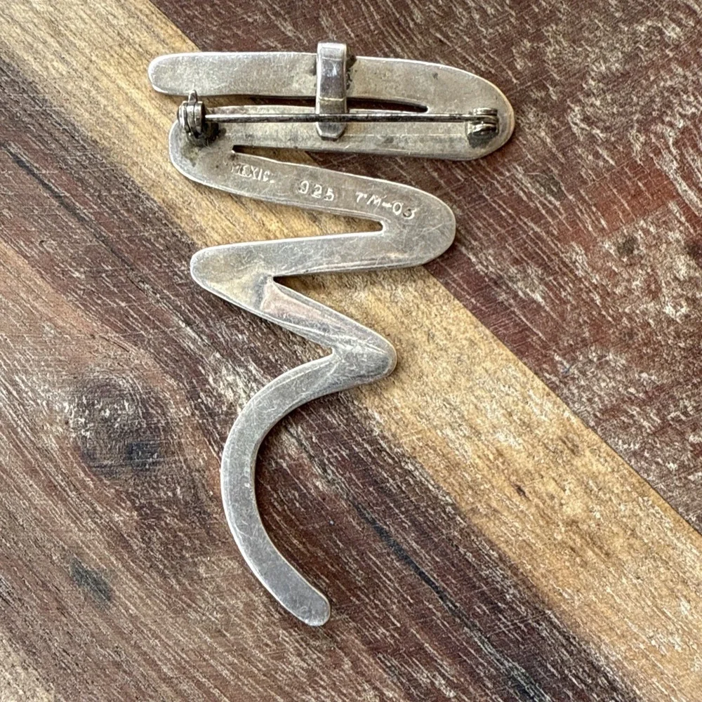 Taxco Mexico Vtg 925 Sterling Silver Large Zig Zag‎ Swirl Modern Brooch Pendant